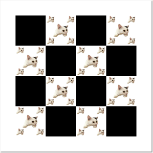 cat black and white pattern Posters and Art